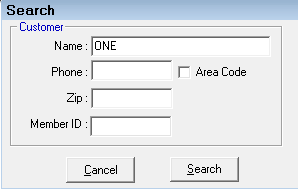 The customer search window.
